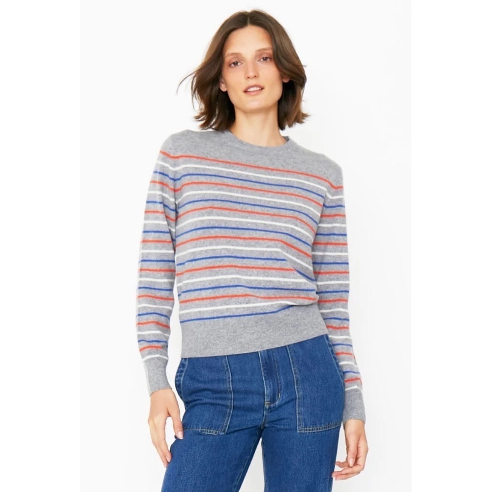Kule 100% Cashmere Sweater The Betty Grey Stripe Size XS Classic Luxury